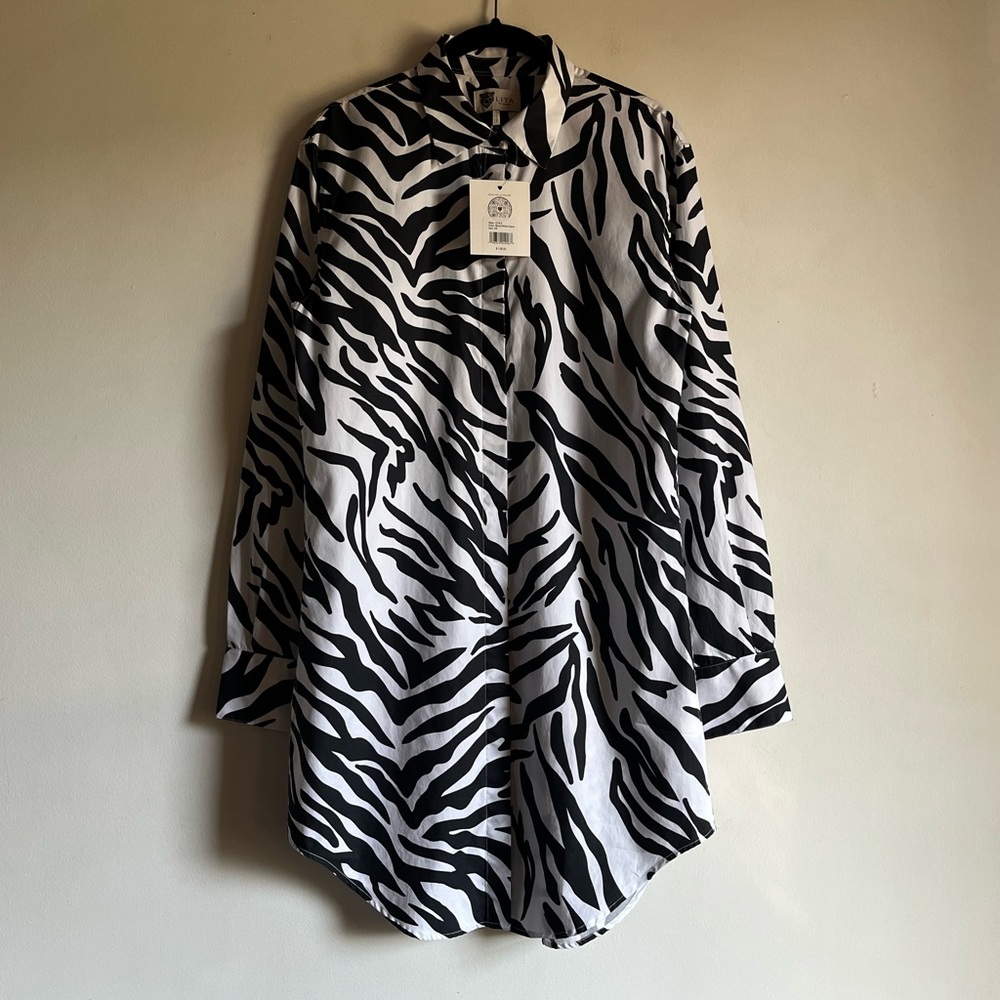 NWT REVOLVE Lita by Ciara Zebra Print Shirt Dress Size XS Black White $128 MSRP